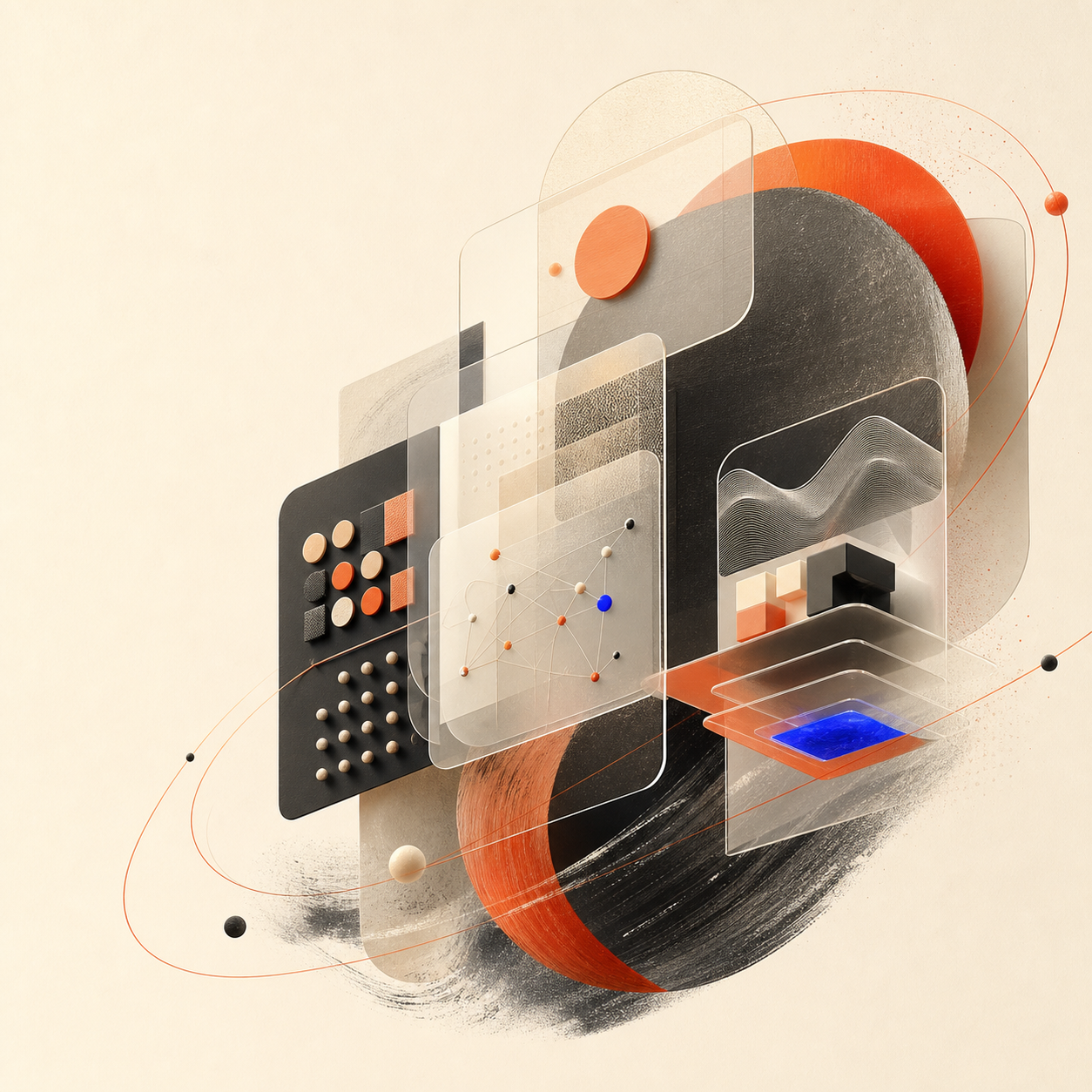 Abstract layered system representing product, design, engineering, and AI delivery